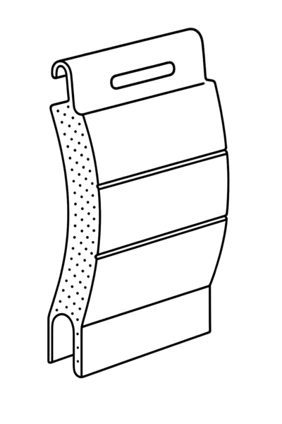 EcoTherm curved profile double-wall aluminium slat showing insulated foam core construction